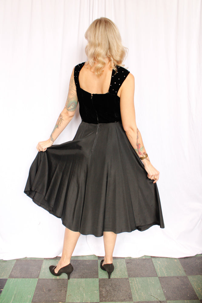 1940s Velvet & Rhinestone Party Dress - Medium