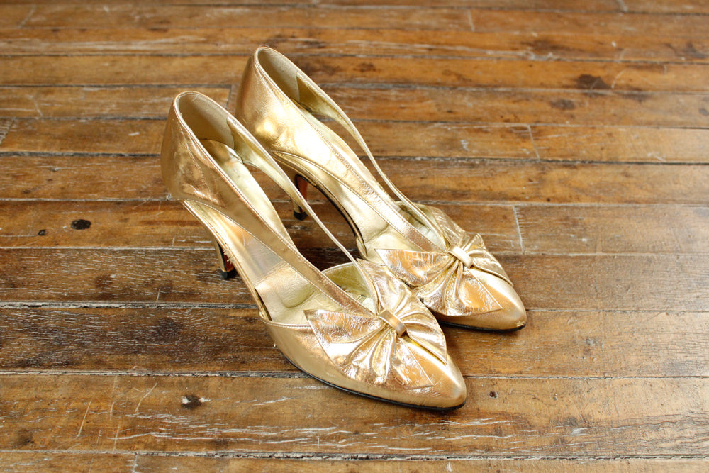 1960s Gold Leather Heels - 8N