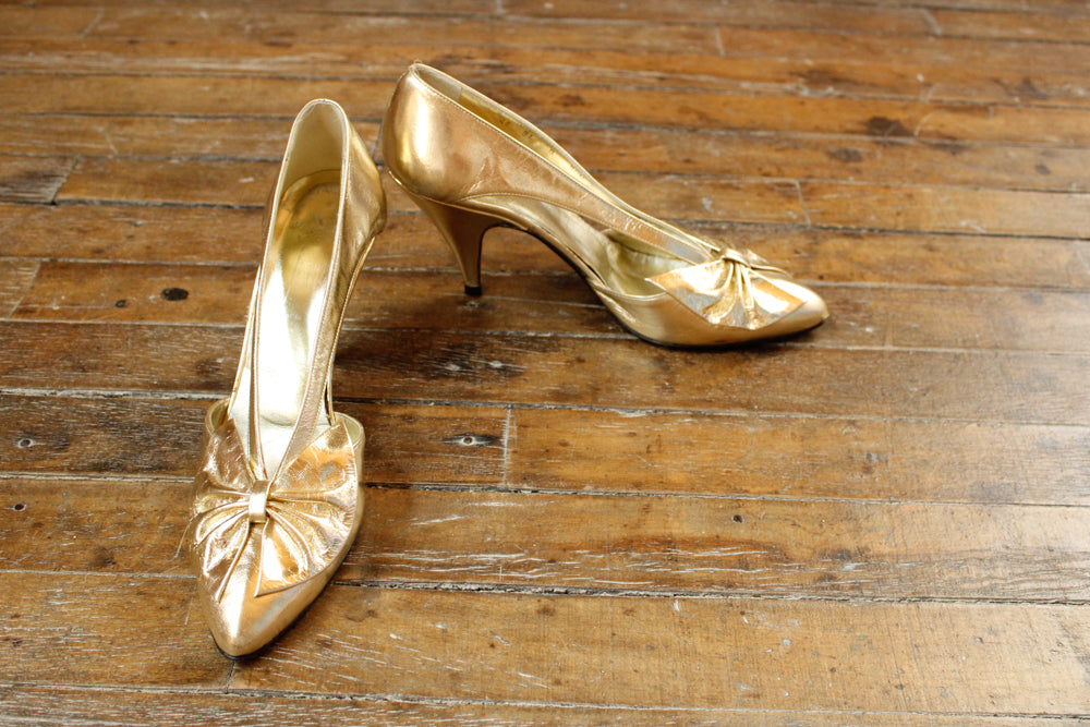 1960s Gold Leather Heels - 8N
