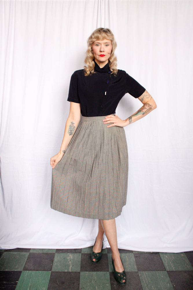 1940s Collegiate Pleated Plaid Skirt - Xsmall