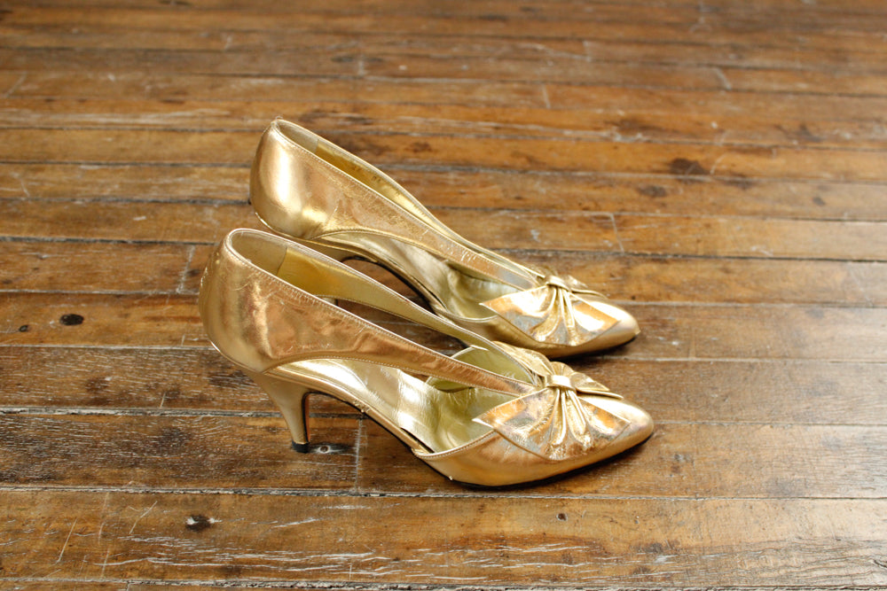 1960s Gold Leather Heels - 8N