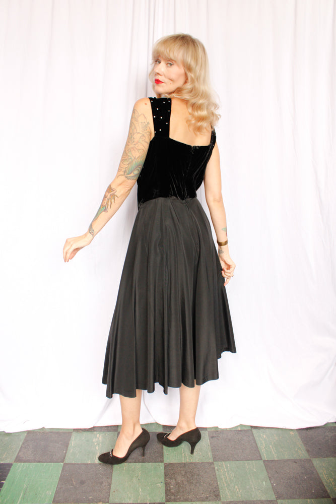 1940s Velvet & Rhinestone Party Dress - Medium
