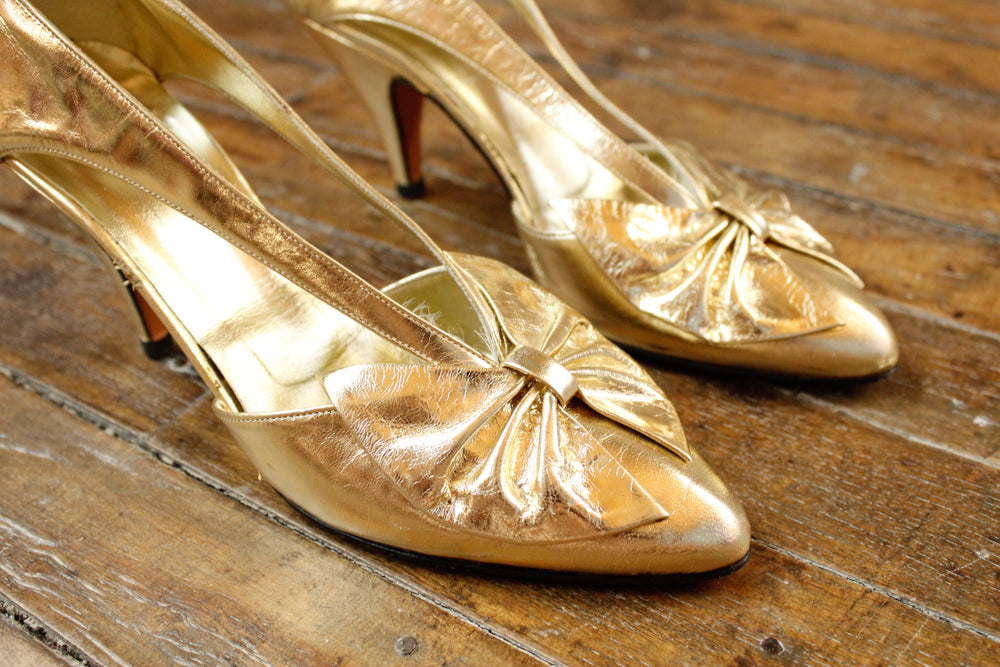 1960s Gold Leather Heels - 8N
