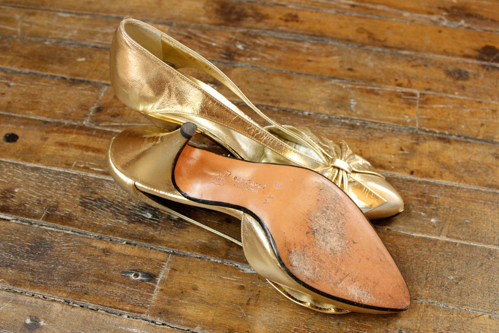 1960s Gold Leather Heels - 8N