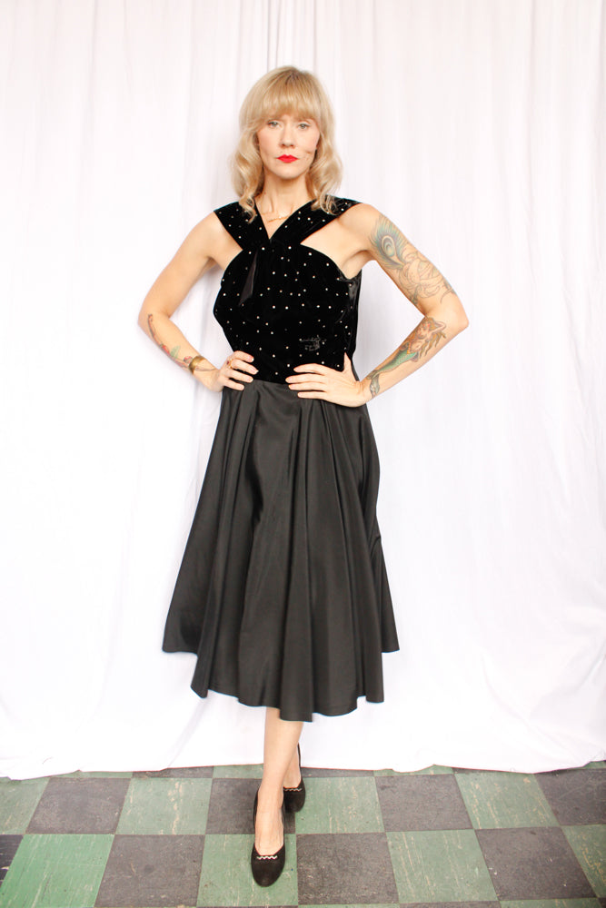 1940s Velvet & Rhinestone Party Dress - Medium
