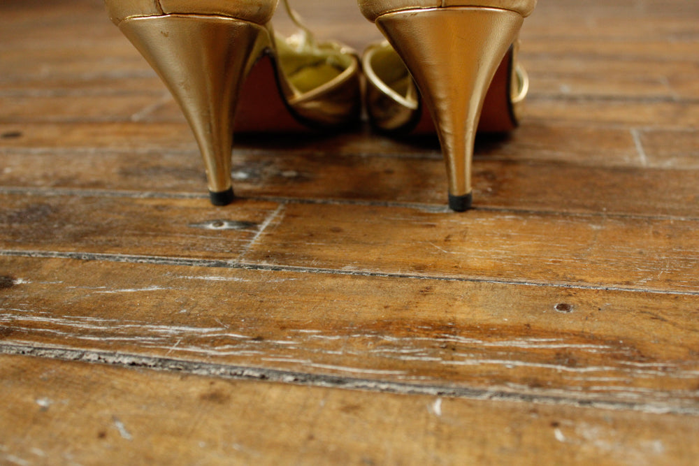 1960s Gold Leather Heels - 8N