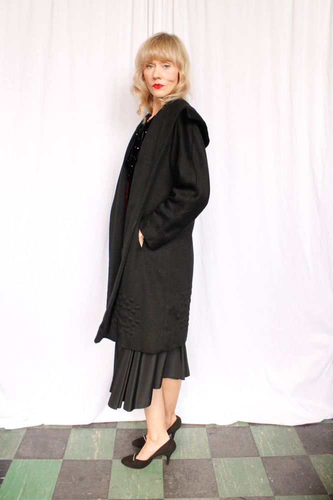1950s Carmel Design Wool Black Grape Coat - Medium