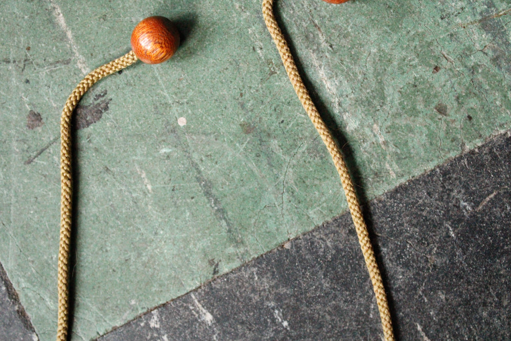 1940s Wooden Leaves & Acorn Cord Necklace & Bracelet Set