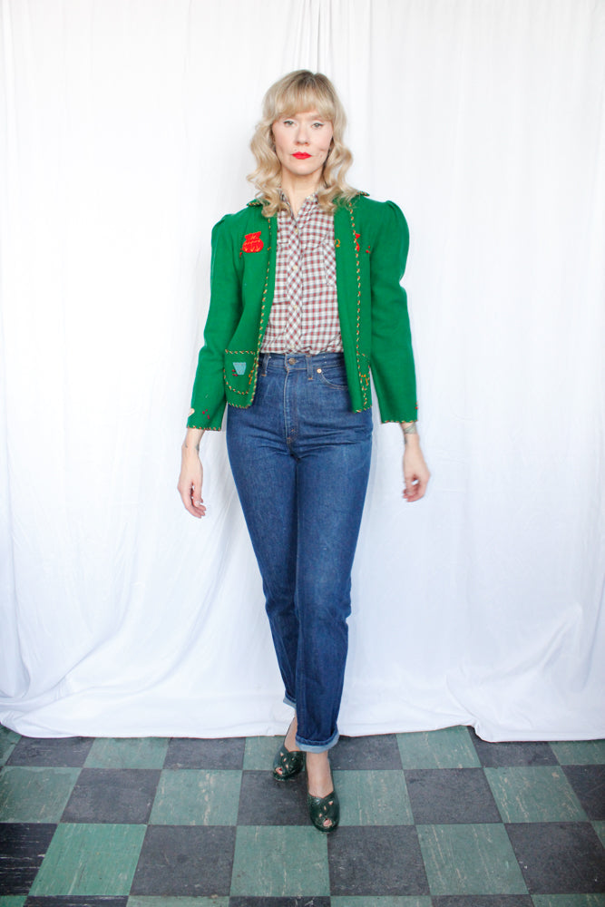 1940s Green Wool Tourist Jacket - XSMALL