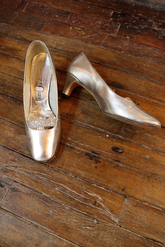 1960s Silver Party Heels - 8M