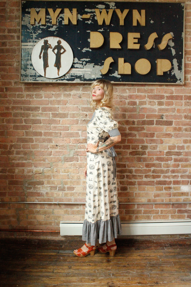 1970s Marianne Folk Print Maxi Dress - S/M
