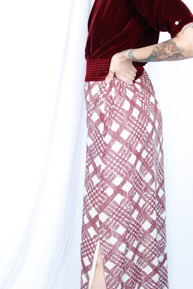1970s Plaid Lurex Long Skirt - Medium