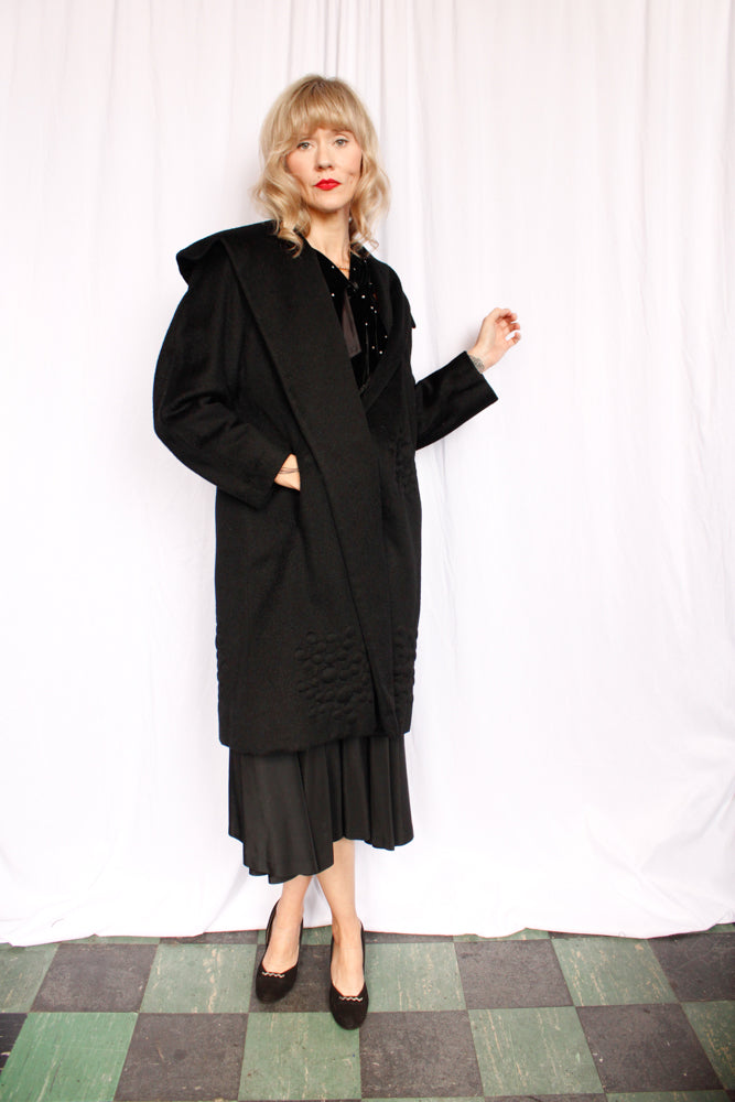 1950s Carmel Design Wool Black Grape Coat - Medium