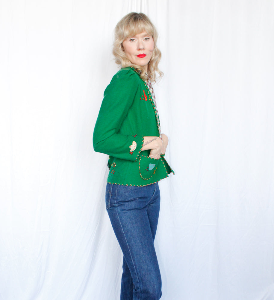1940s Green Wool Tourist Jacket - XSMALL