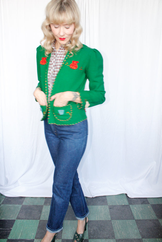 1940s Green Wool Tourist Jacket - XSMALL