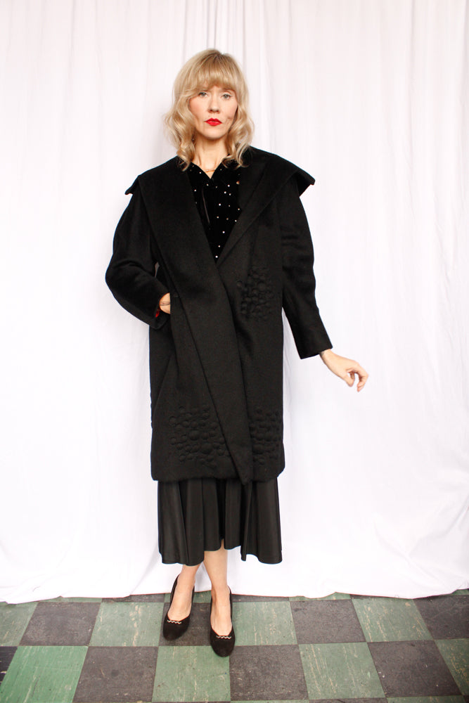 1950s Carmel Design Wool Black Grape Coat - Medium