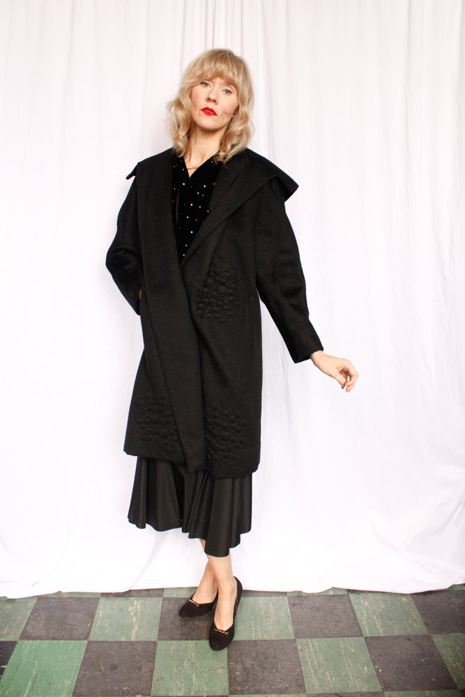 1950s Carmel Design Wool Black Grape Coat - Medium