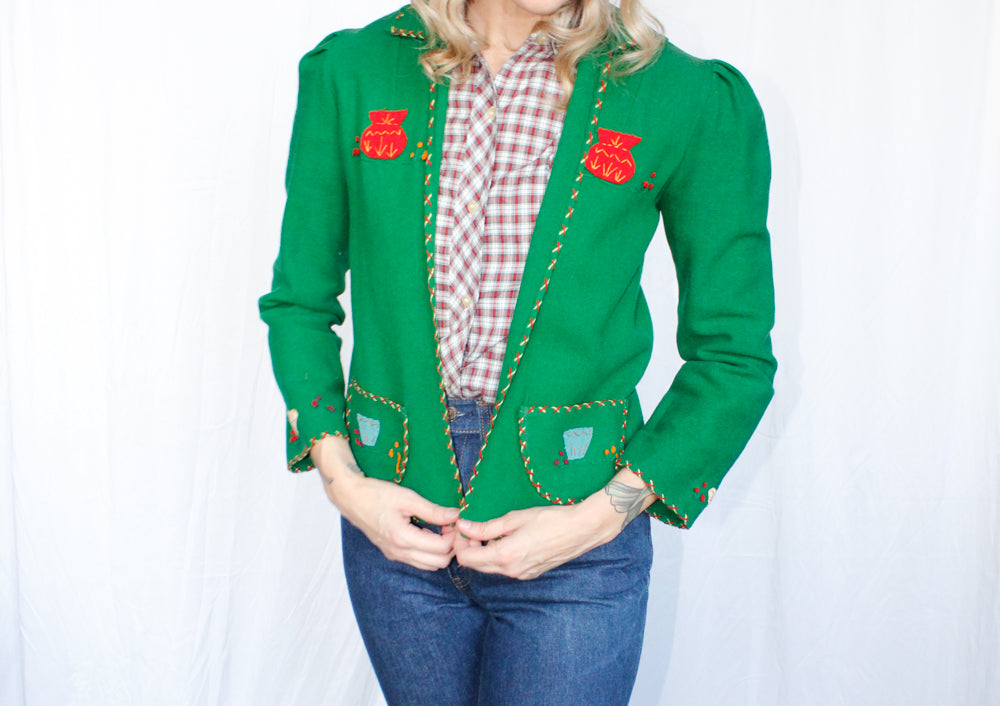 1940s Green Wool Tourist Jacket - XSMALL