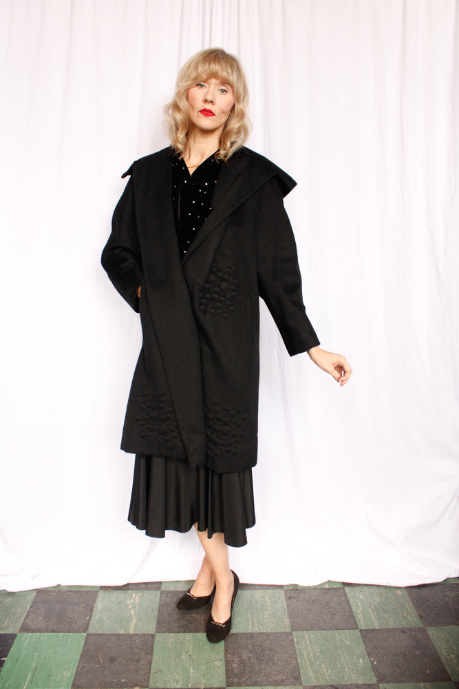 1950s Carmel Design Wool Black Grape Coat - Medium