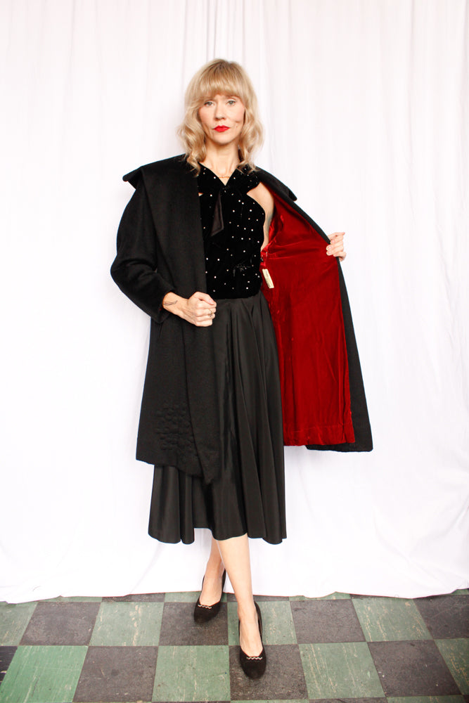 1950s Carmel Design Wool Black Grape Coat - Medium