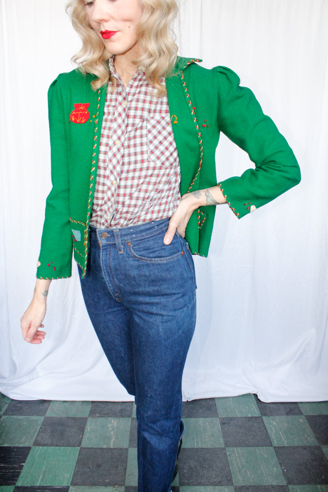 1940s Green Wool Tourist Jacket - XSMALL