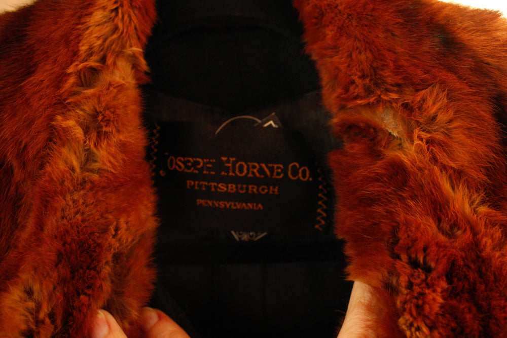 1920s Black Wool with Fur Collar Joseph Hone Co. Winter Coat - Large