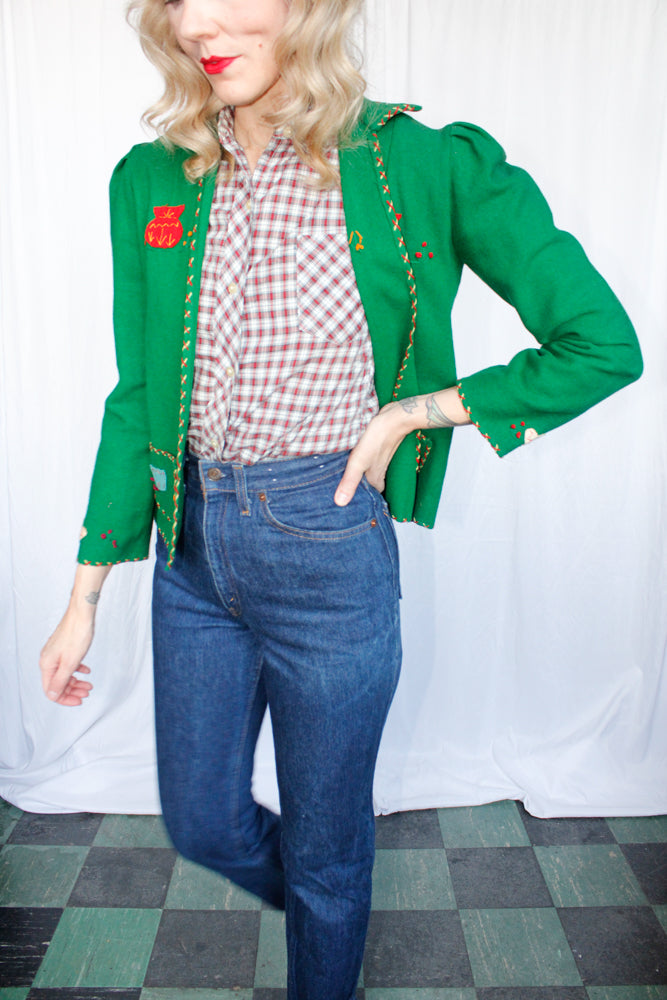1940s Green Wool Tourist Jacket - XSMALL