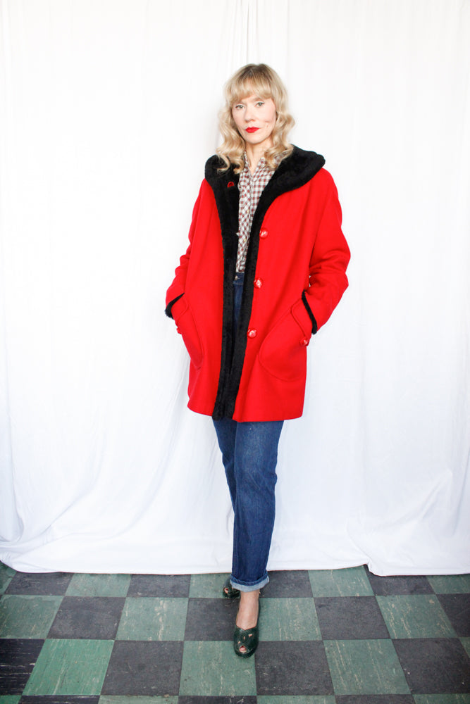 1960s Red Wool Davis Car Coat - M/L