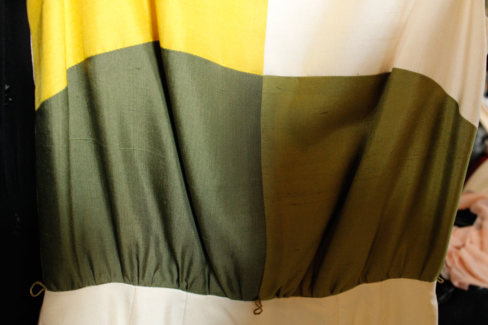 1960s Silk Color-block Sheath Dress - Small