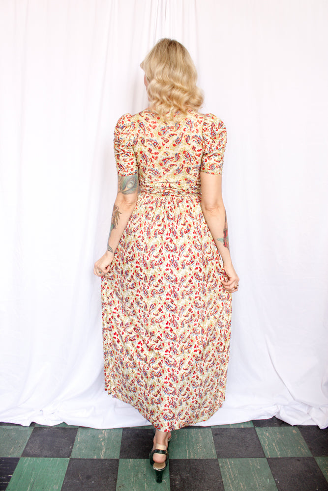 1930s Rayon Jersey Floral Gown - Xsmall