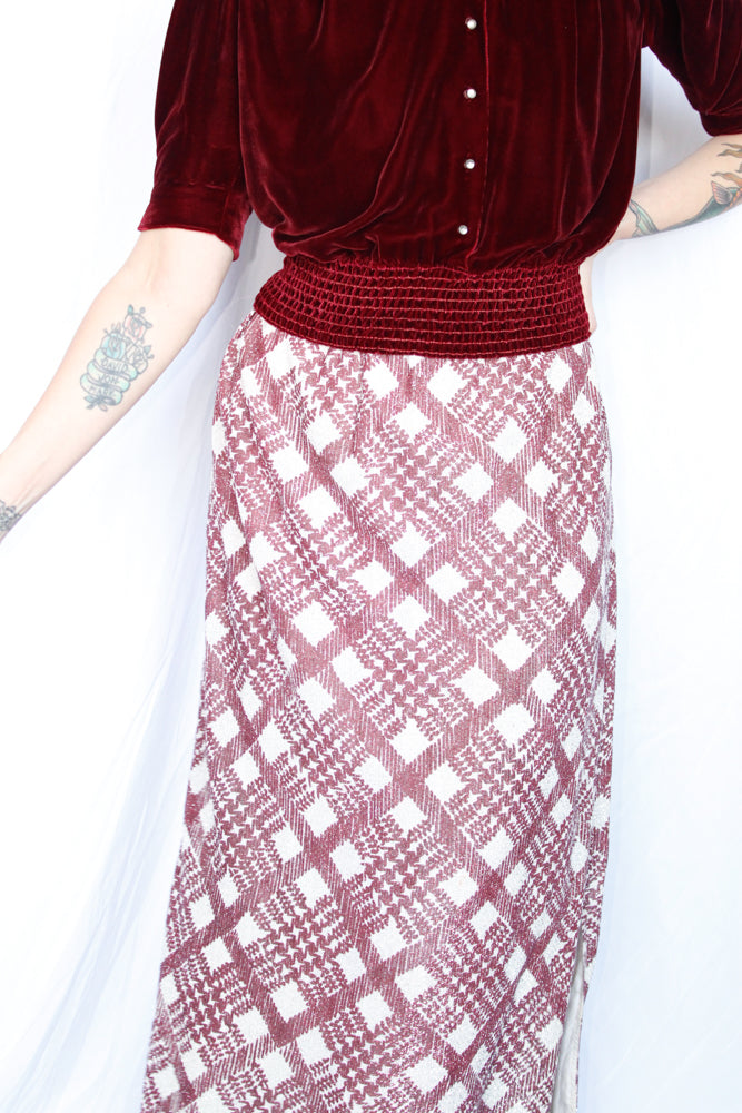 1970s Plaid Lurex Long Skirt - Medium