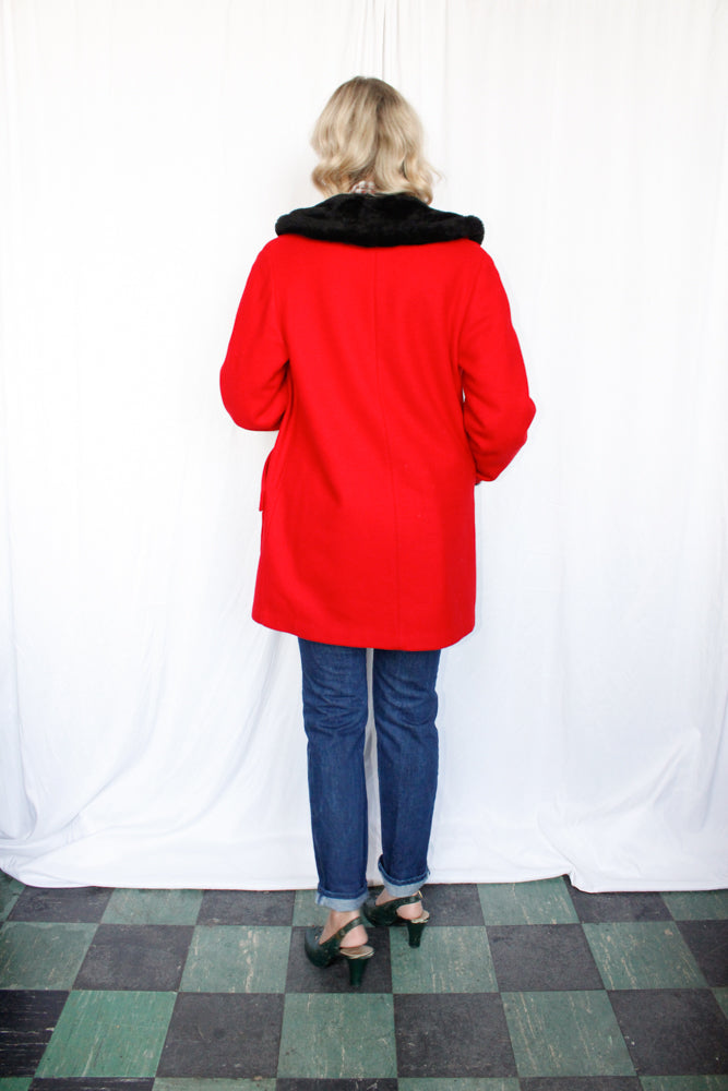 1960s Red Wool Davis Car Coat - M/L
