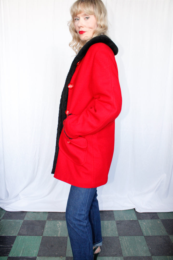 1960s Red Wool Davis Car Coat - M/L