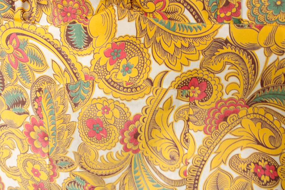 1940s Cold Rayon Butterscotch Floral Dress - M/L