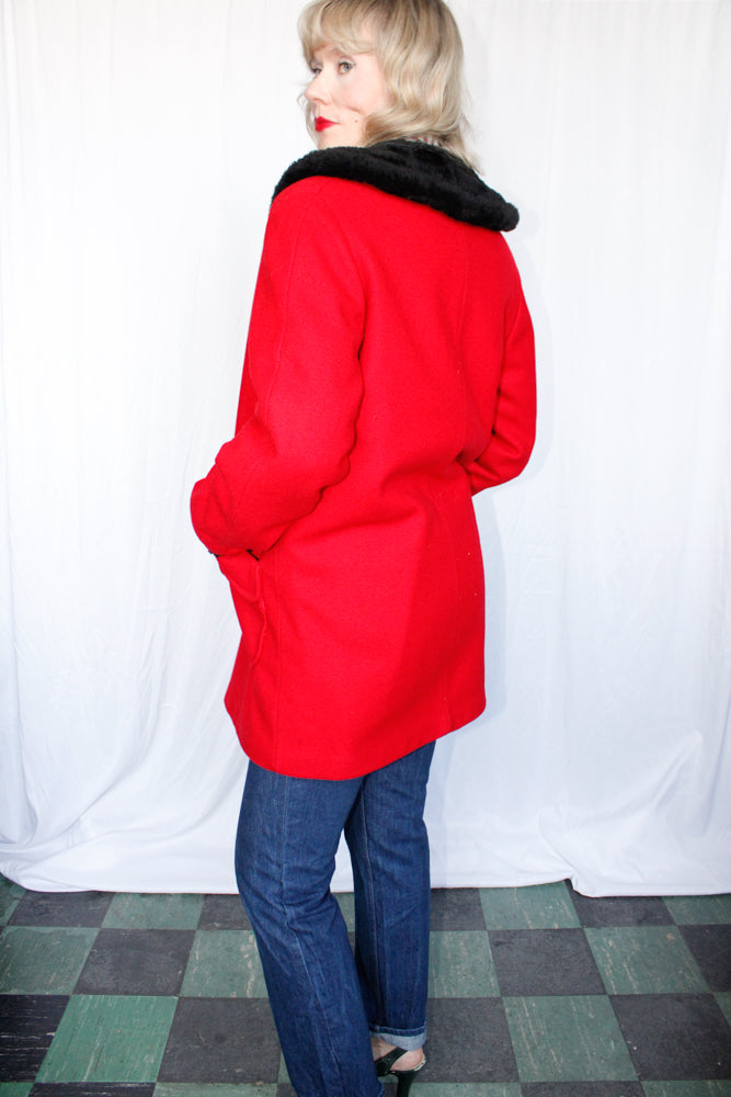 1960s Red Wool Davis Car Coat - M/L