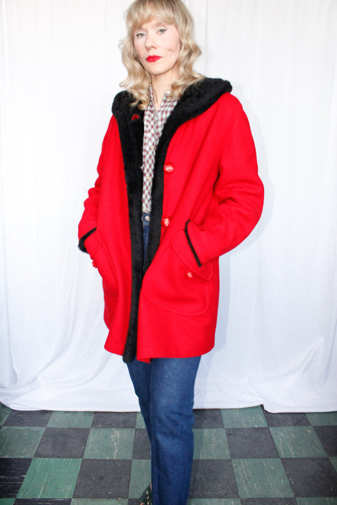 1960s Red Wool Davis Car Coat - M/L