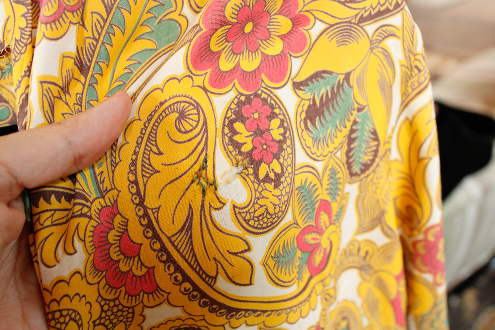 1940s Cold Rayon Butterscotch Floral Dress - M/L