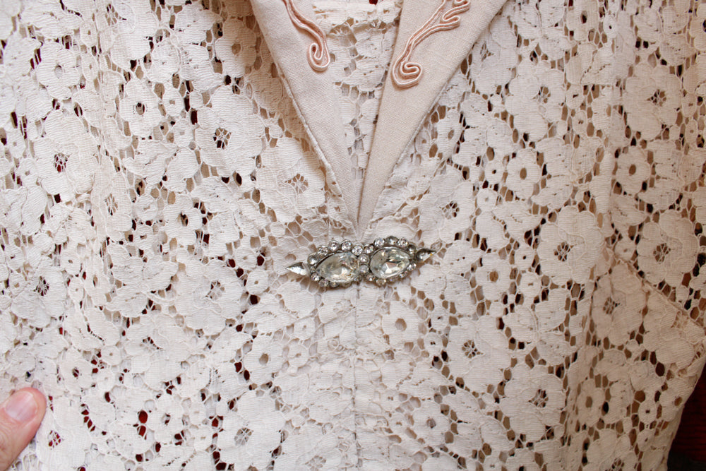 1950s Mademoiselle Juliette Ivory Lace Dress - Small