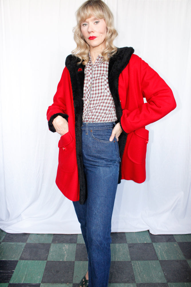 1960s Red Wool Davis Car Coat - M/L