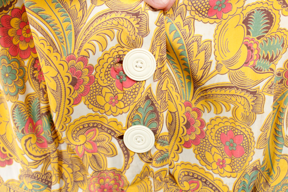 1940s Cold Rayon Butterscotch Floral Dress - M/L