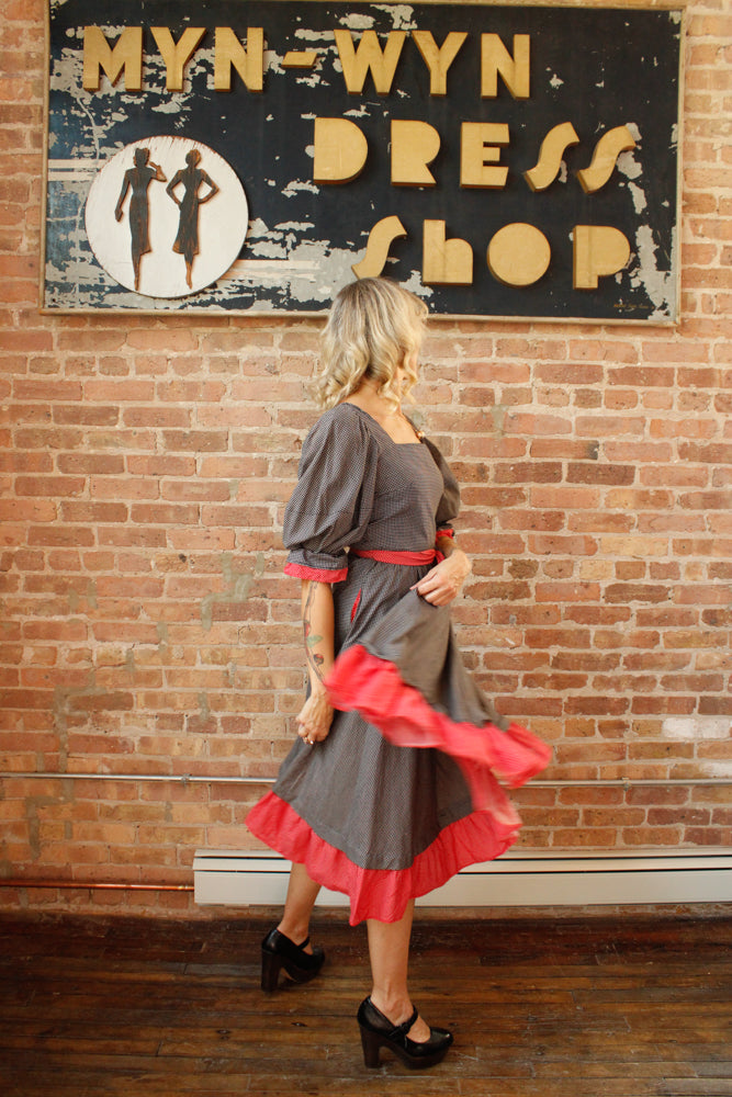 1970s Belle France Plaid Ruffle Dress - S/M