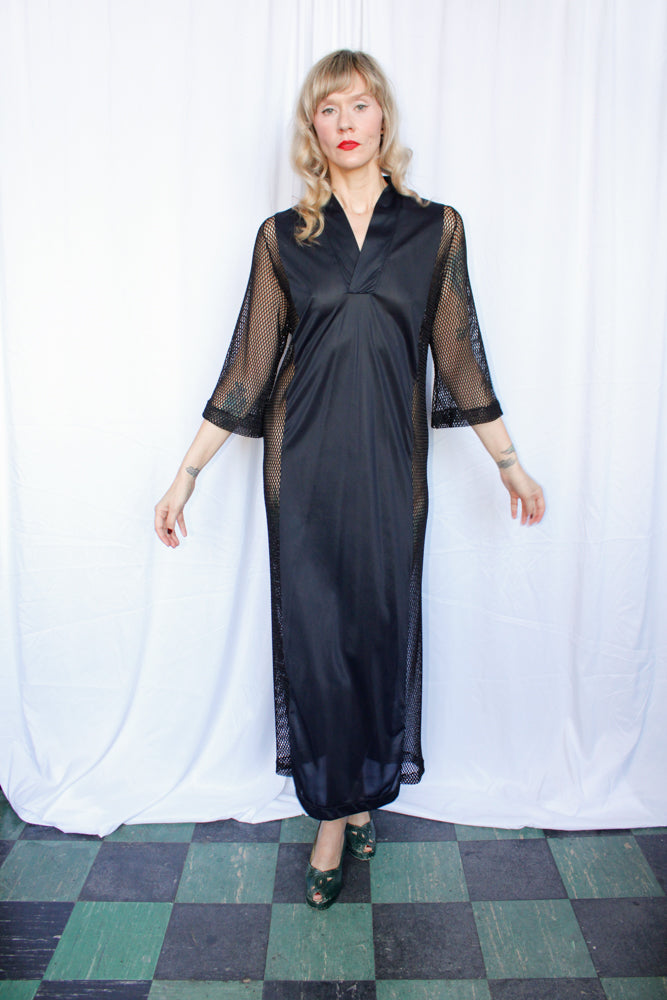 1960s Fishnet Wetlook Swimsuit Cover Up Maxi Dress - Large