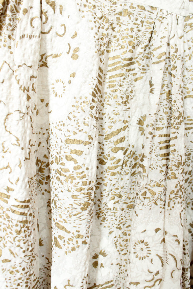 1950s Gold Flocked Strapless Party Dress - Small
