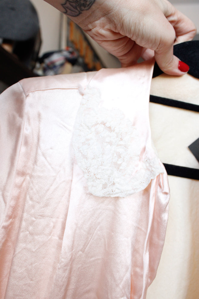 1930s Silk Satin Bed Jacket with Wool Lining - Small