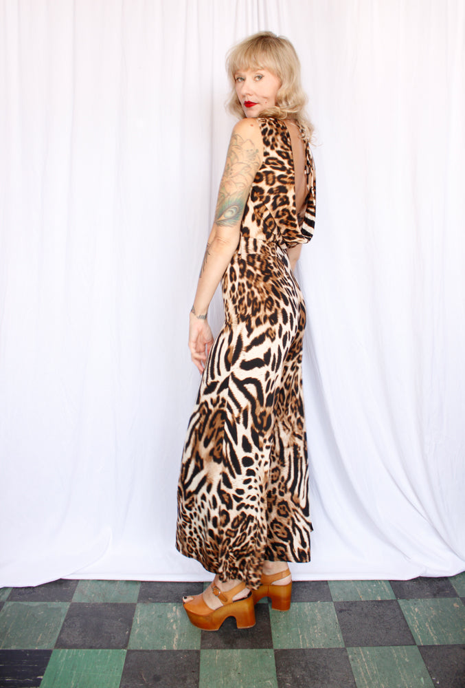 Y2K 2000s Cheetah Print Jersey Jumpsuit - Xs/S