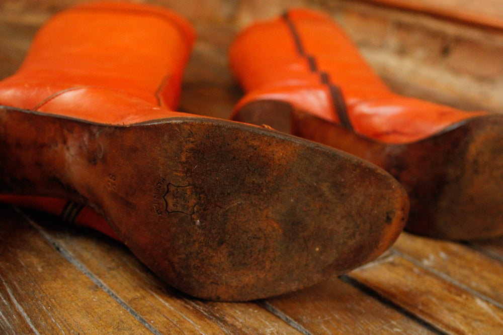 1970s Orange Leather Tall Leather YSL Boots - 8.5M