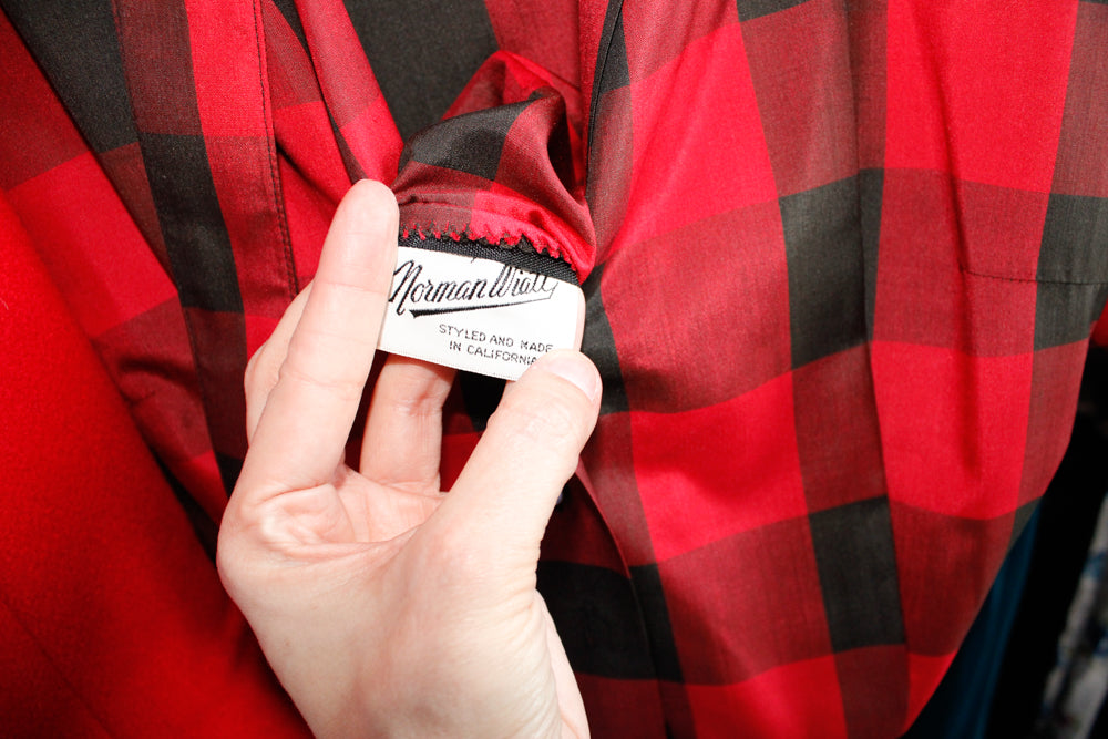 1950s Buffalo Plaid Silk Dress - Medium