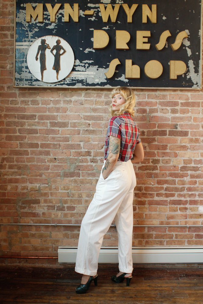 1940s White Button Front Cotton Twill Pant - XL