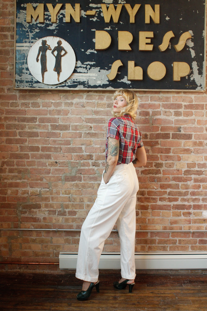 1940s White Button Front Cotton Twill Pant - XL