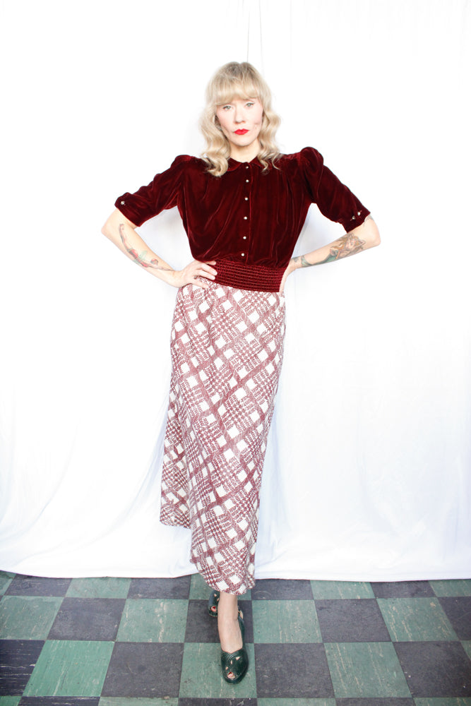 1940s Burgundy Velvet Blouse - Medium